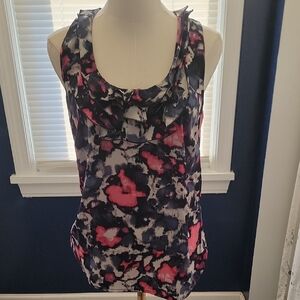 Ann Taylor Floral Print Sleeveless Blouse - Pink and Black
